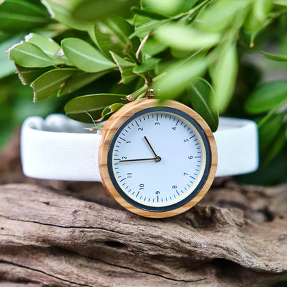 W156 Engraved Walnut Wood Watch-Women's Leather Wristwatch