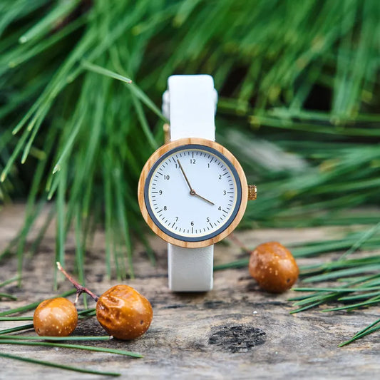 W156 Engraved Walnut Wood Watch-Women's Leather Wristwatch
