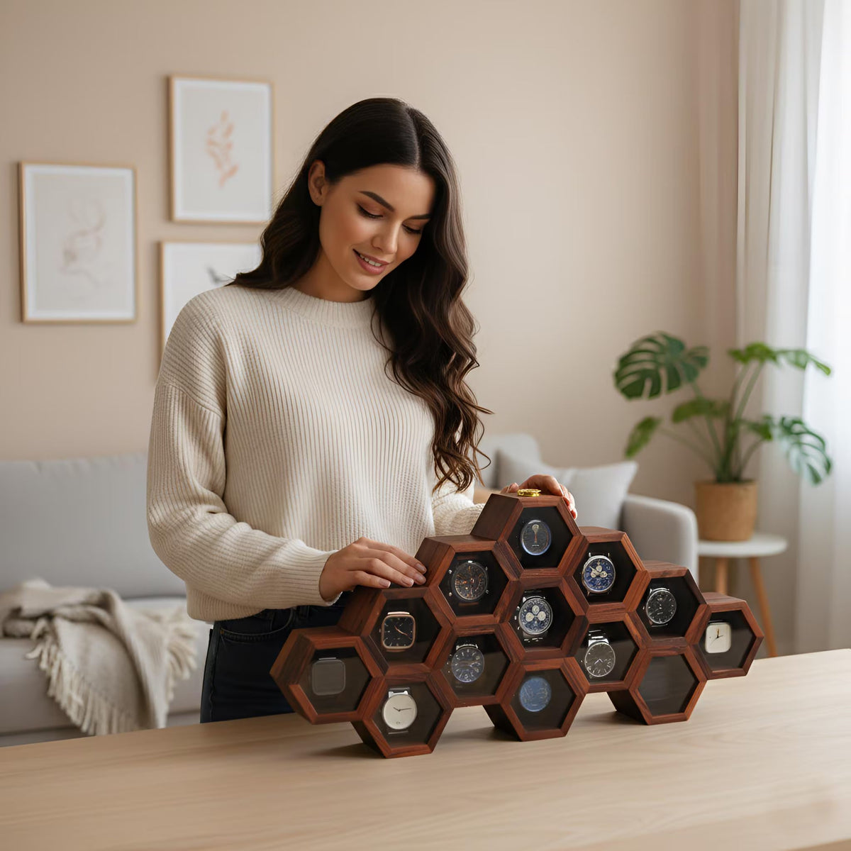 Wood Watch Box for Men, Wooden Watch Storage Organizer