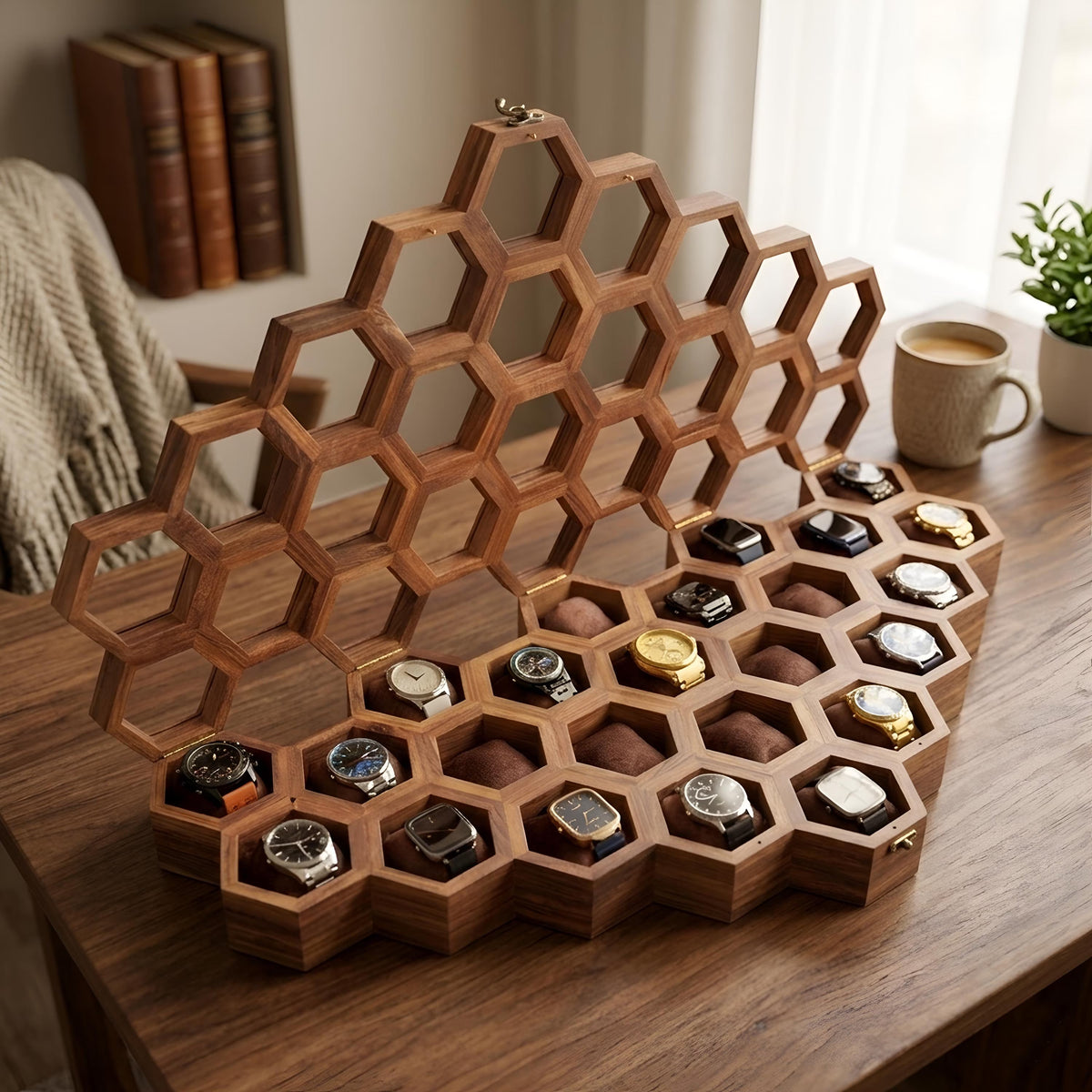 Wood Watch Box for Men, Wooden Watch Storage Organizer