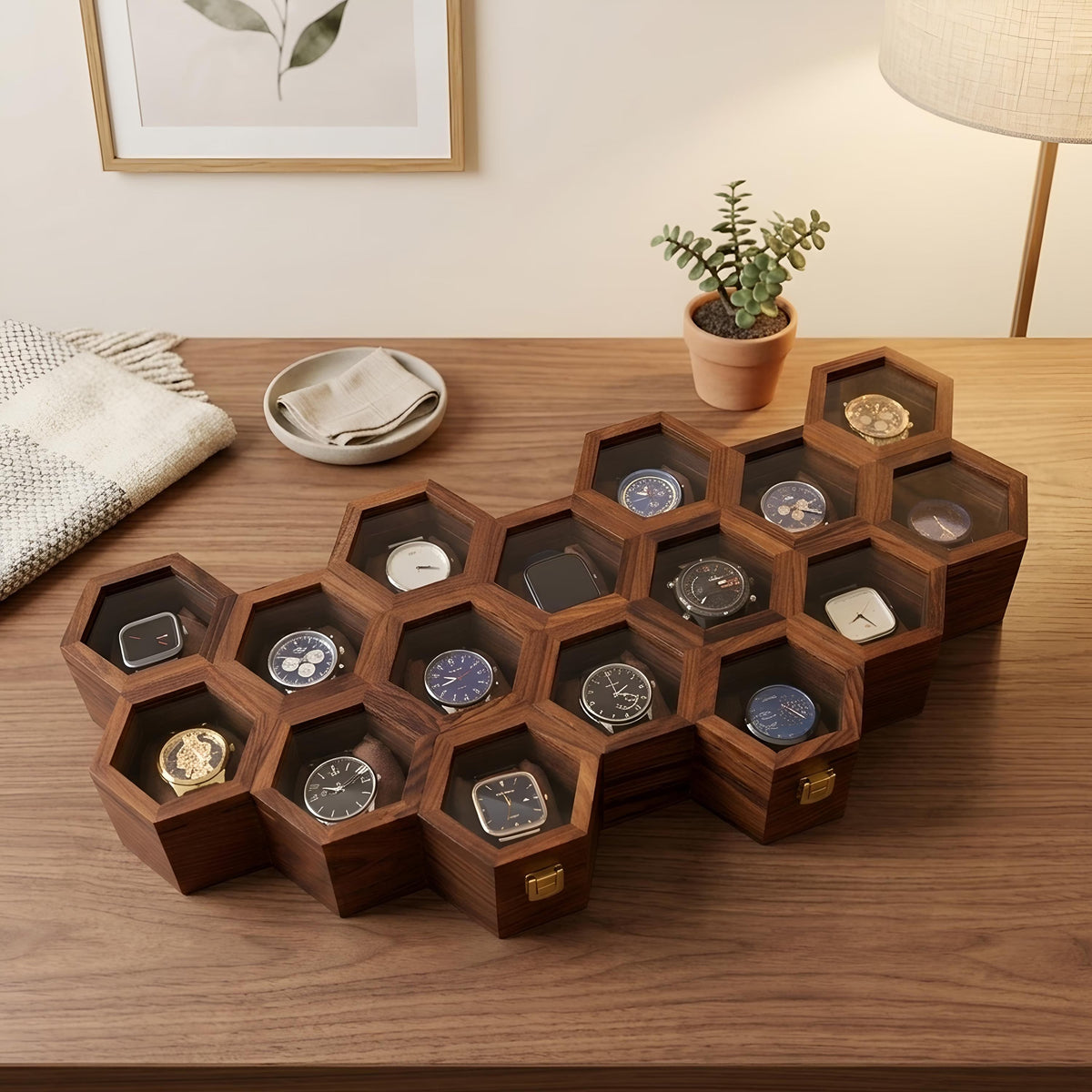 Wood Watch Box for Men, Wooden Watch Storage Organizer