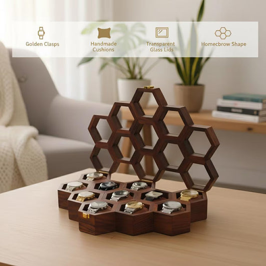 Wood Watch Box for Men, Wooden Watch Storage Organizer